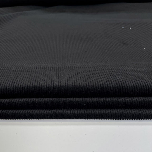 Milano Cord Black Cotton Elastane 10 Wale Italian Ex Designer Stretch Woven Trouser Fabric CU