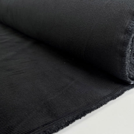 Milano Cord Black Cotton Elastane 10 Wale Italian Ex Designer Stretch Woven Trouser Fabric Roll