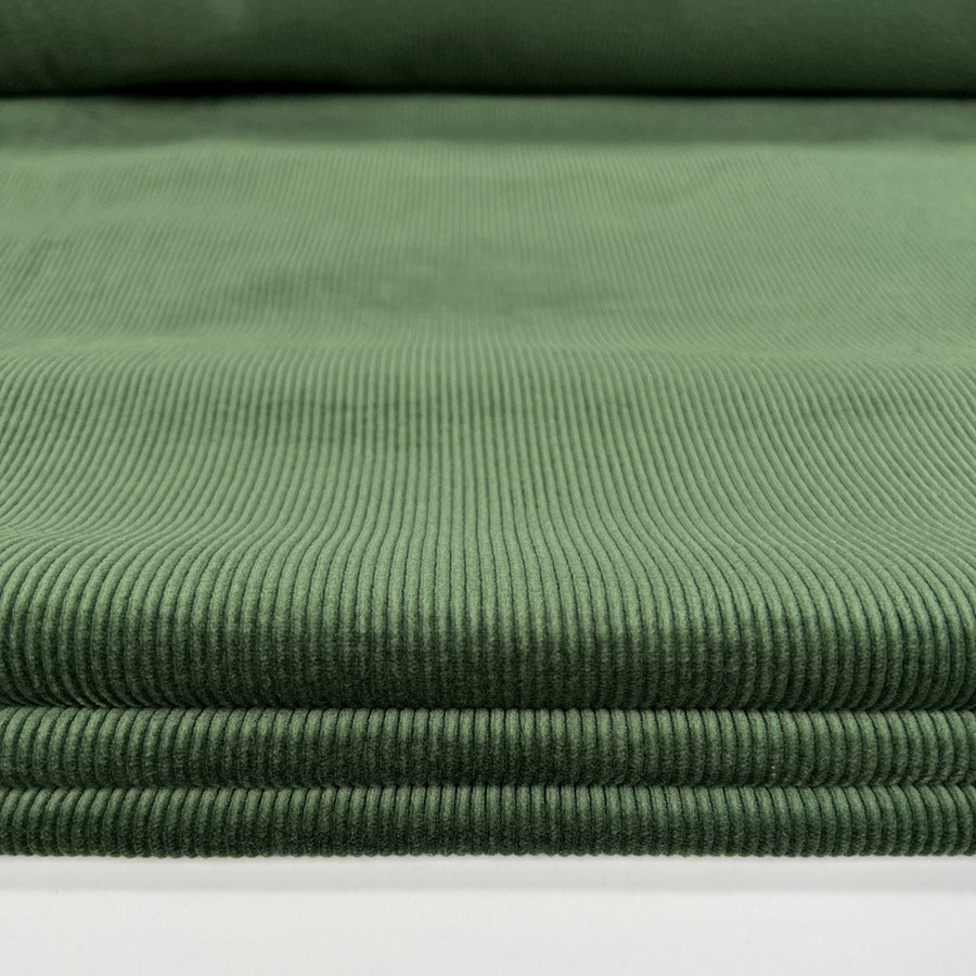 Milano Cord Green Cotton Elastane 10 Wale Italian Ex Designer Stretch Woven Trouser Fabric CU