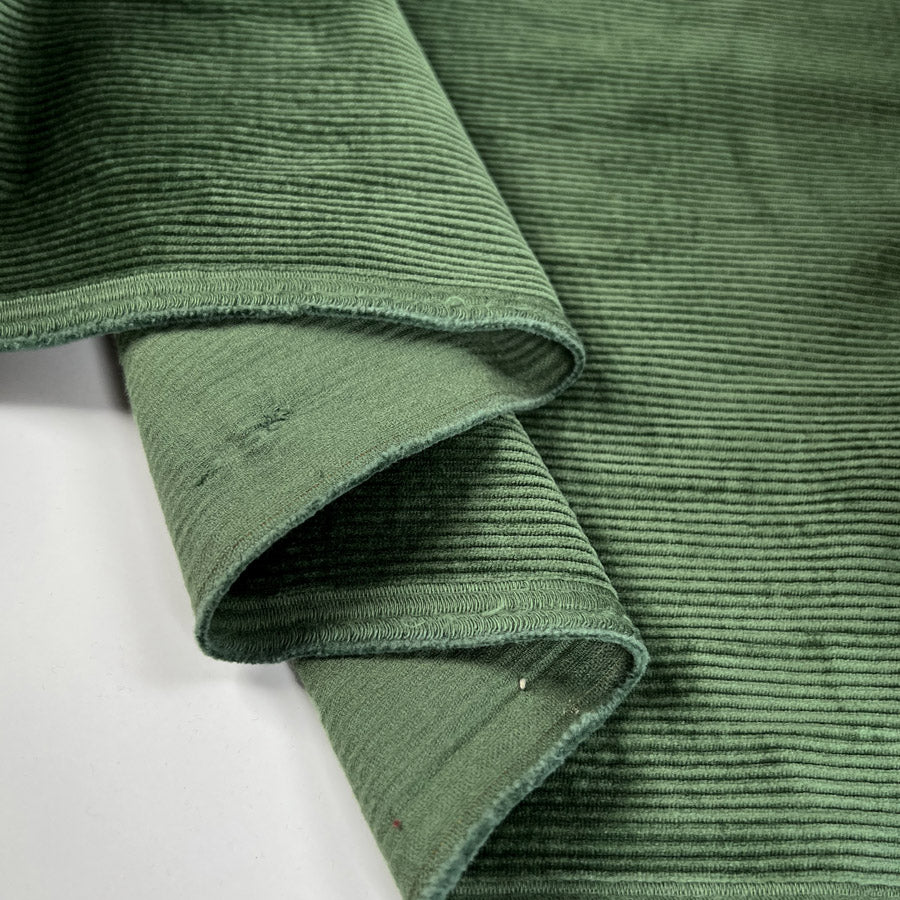 Milano Cord Green Cotton Elastane 10 Wale Italian Ex Designer Stretch Woven Trouser Fabric Fold