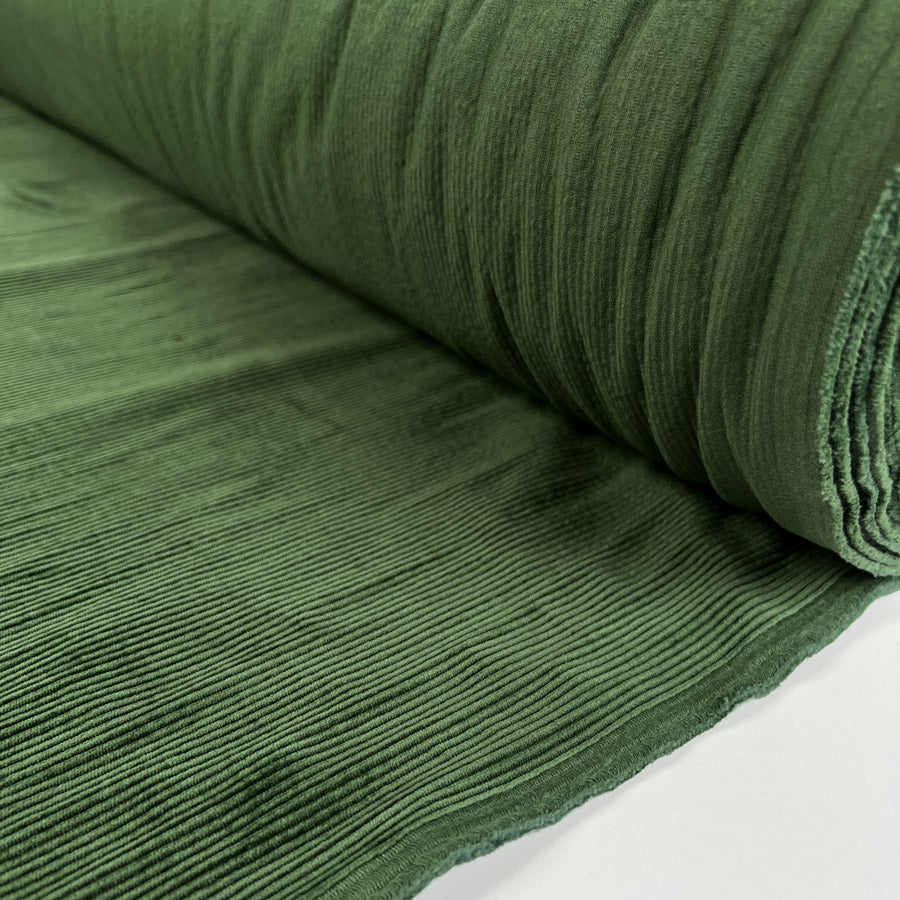 Milano Cord Green Cotton Elastane 10 Wale Italian Ex Designer Stretch Woven Trouser Fabric Roll