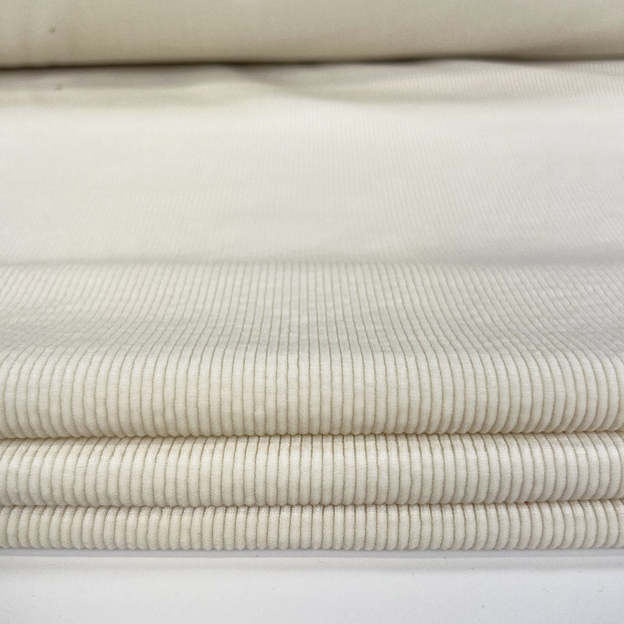 Milano Cord Ivory Cotton Elastane 10 Wale Italian Ex Designer Stretch Woven Trouser Fabric CU