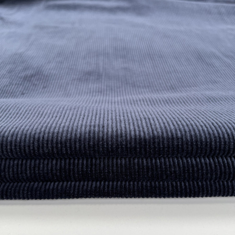 Milano Cord Navy Cotton Elastane 10 Wale Italian Ex Designer Stretch Woven Trouser Fabric CU