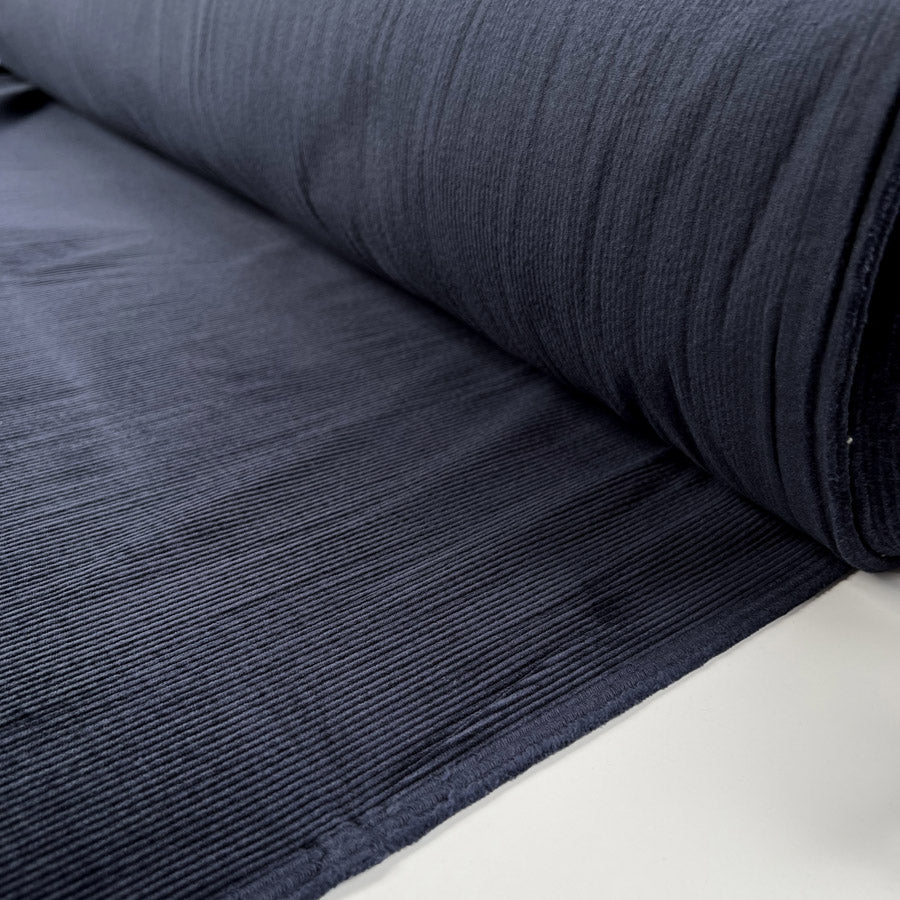 Milano Cord Navy Cotton Elastane 10 Wale Italian Ex Designer Stretch Woven Trouser Fabric Roll