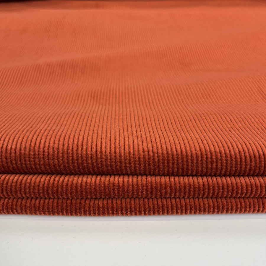 Milano Cord Rust Cotton Elastane 10 Wale Italian Ex Designer Stretch Woven Trouser Fabric CU