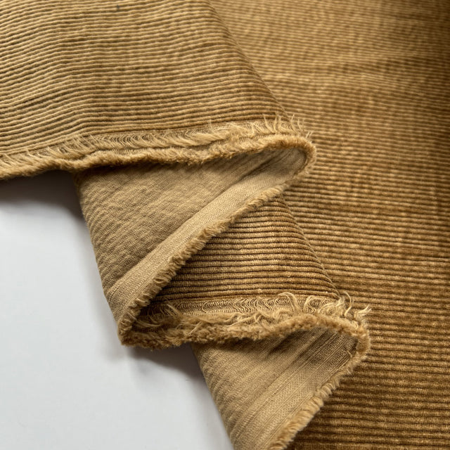 Milano Cord Sand Cotton Elastane 10 Wale Italian Ex Designer Stretch Woven Trouser Fabric Fold