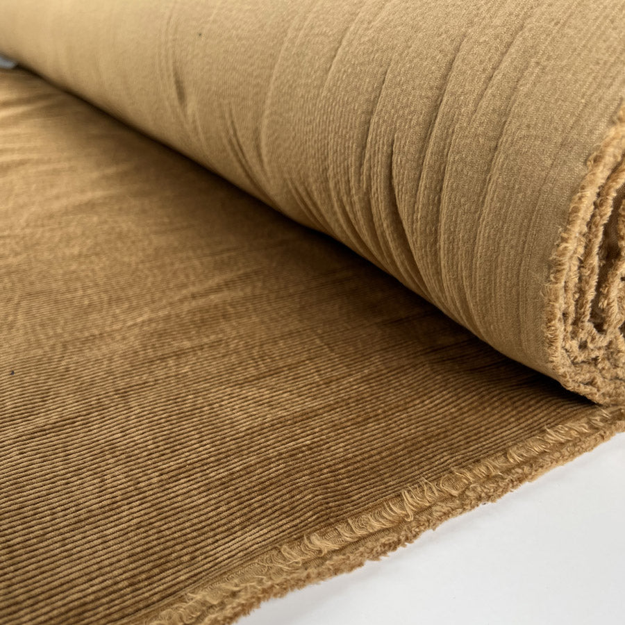 Milano Cord Sand Cotton Elastane 10 Wale Italian Ex Designer Stretch Woven Trouser Fabric Roll