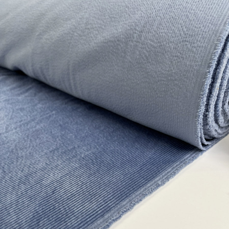 Milano Cord Sky Cotton Elastane 10 Wale Italian Ex Designer Stretch Woven Trouser Fabric Roll