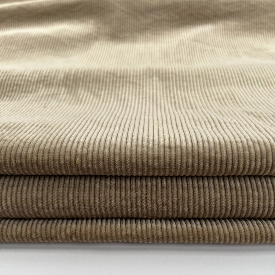 Milano Cord Stone Cotton Elastane 10 Wale Italian Ex Designer Stretch Woven Trouser Fabric CU