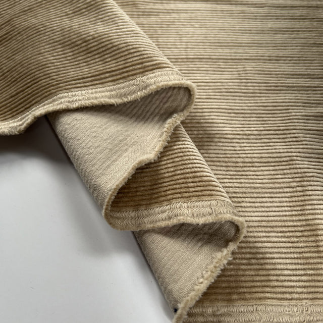 Milano Cord Stone Cotton Elastane 10 Wale Italian Ex Designer Stretch Woven Trouser Fabric Fold