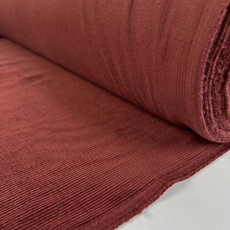Milano Cord Wine Cotton Elastane 10 Wale Italian Ex Designer Stretch Woven Trouser Fabric Roll
