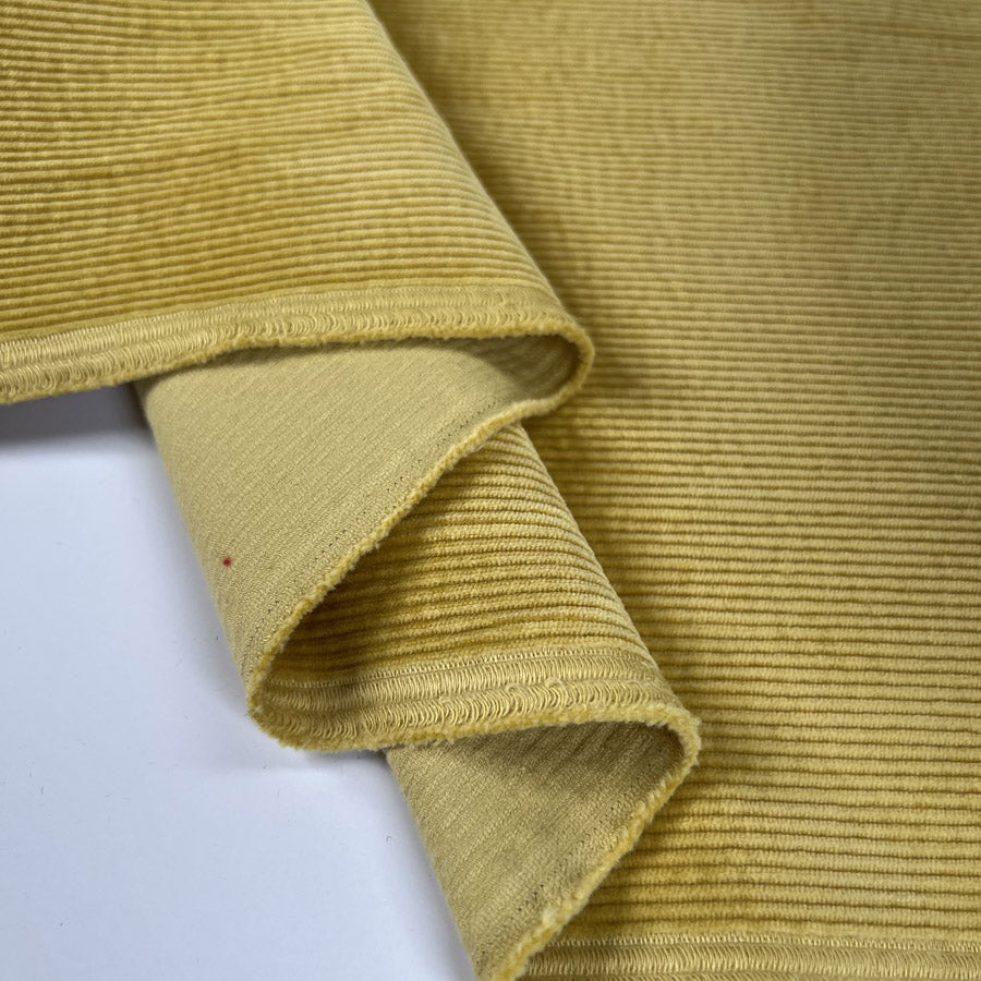 Milano Cord Yellow Cotton Elastane 10 Wale Italian Ex Designer Stretch Woven Trouser Fabric Fold