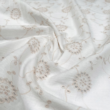 Milano Embroidered Double Gauze Pink Cream Ex Designer Italian Cotton Dress Fabric CU