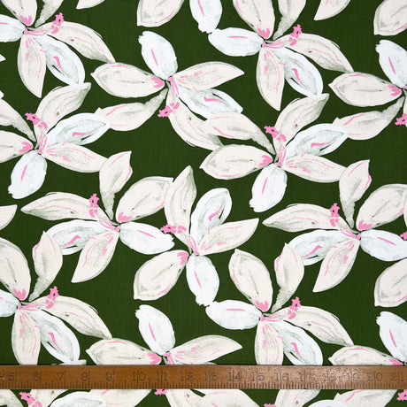 Milford Viscose Green Pink Floral Woven Dress Fabric Ruler