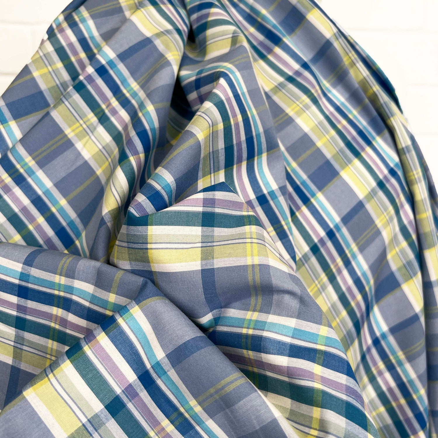 Montana Skies Cotton Blue Check Italian Shirting Fabric CU