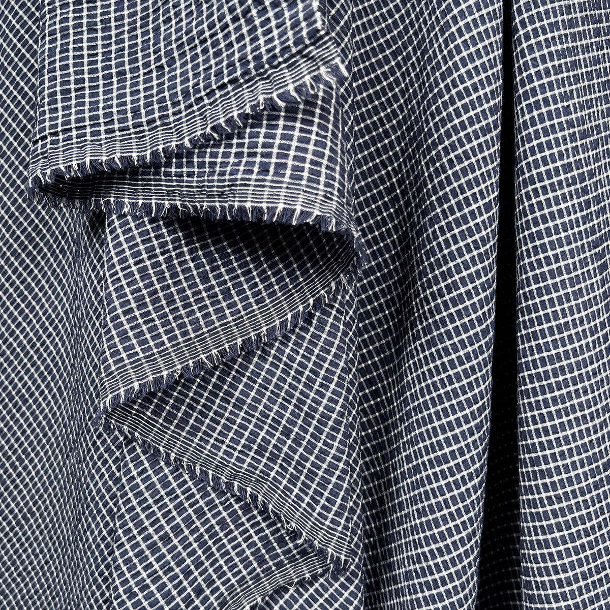 Navy White Check Poly Cotton Seersucker Fabric Nautical But Nice hang