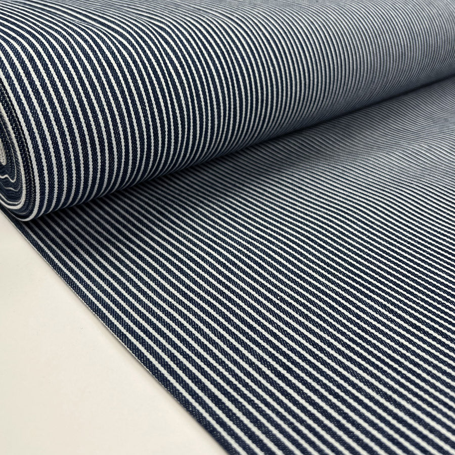 Navyline Denim Cotton Blue White Stripe Trouser Fabric Bolt