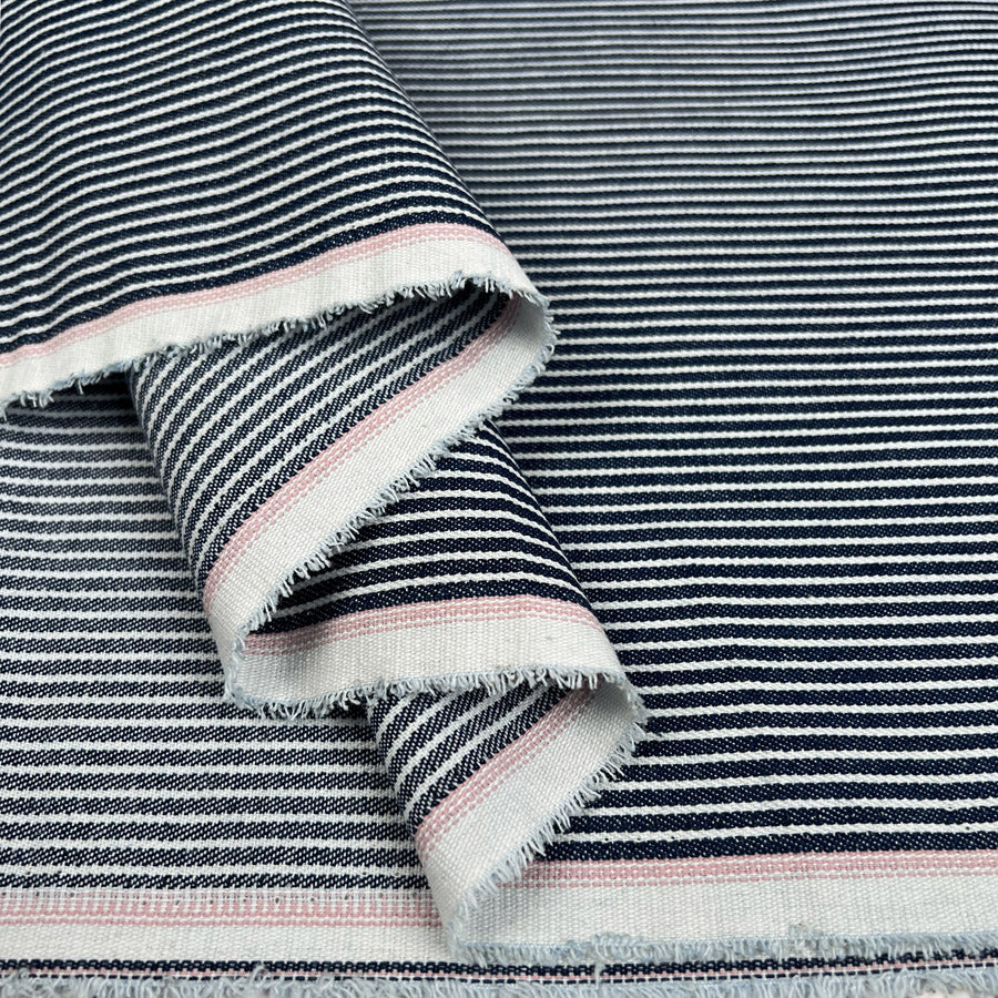 Navyline Denim Cotton Blue White Stripe Trouser Fabric Fold
