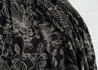 Not Your Average Floral Black Embroidered Cotton Woven Dress Fabric CU