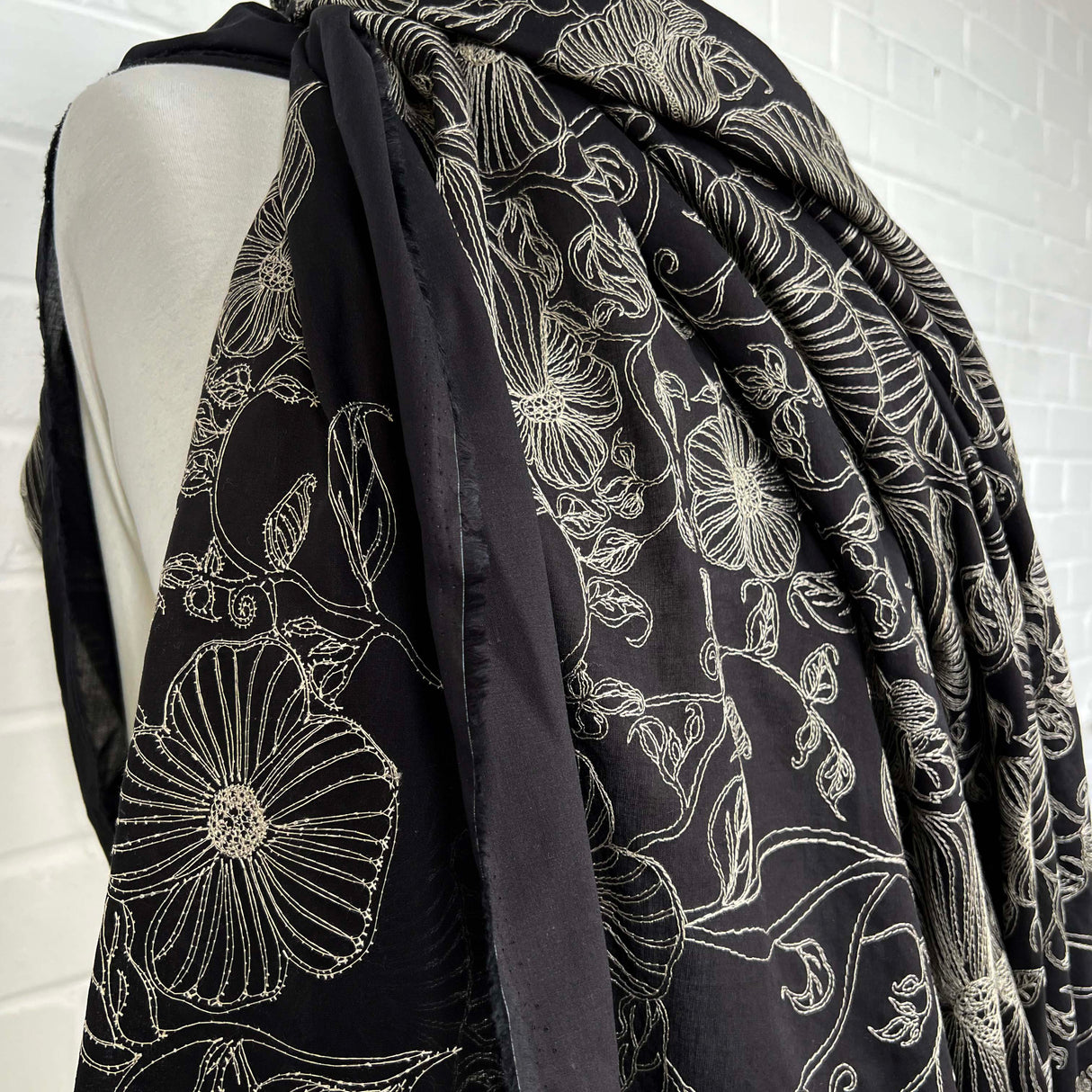 Not Your Average Floral Black Embroidered Cotton Woven Dress Fabric Side