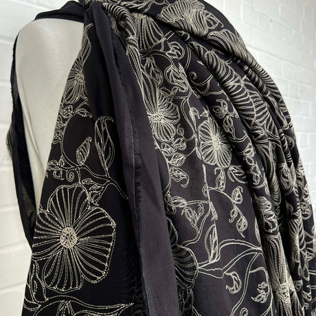 Not Your Average Floral Black Embroidered Cotton Woven Dress Fabric Side