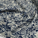 PCL Pima Cotton Lawn Inky Floral Navy Cream Leaf Print Woven Dress Fabric CU