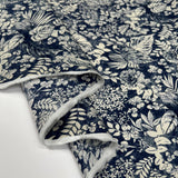 PCL Pima Cotton Lawn Inky Floral Navy Cream Leaf Print Woven Dress Fabric Fold