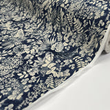 PCL Pima Cotton Lawn Inky Floral Navy Cream Leaf Print Woven Dress Fabric Roll