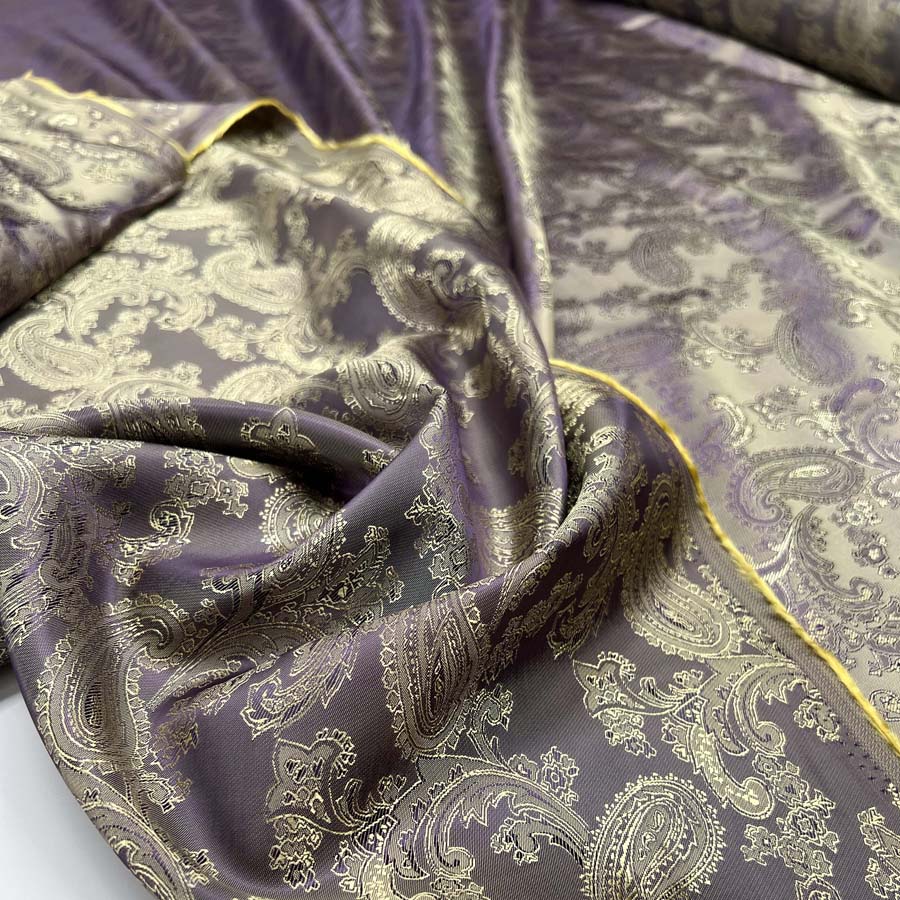 Polyester Viscose Lining Fabric Paisley Changeant Lining Gold & Lilac CU