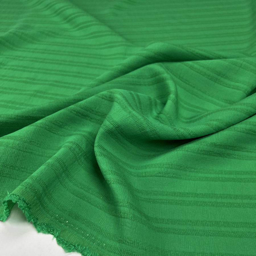 Parallel Lines Clover Green Cotton Viscose Stripe Woven Dress Fabric CU