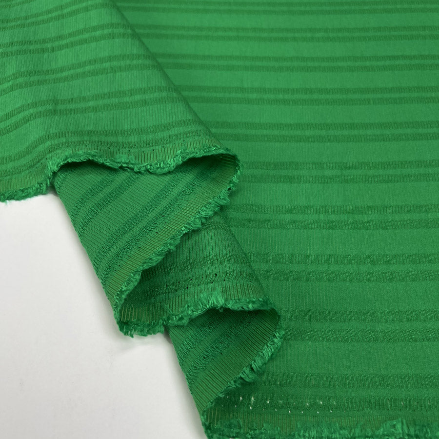Parallel Lines Clover Green Cotton Viscose Stripe Woven Dress Fabric Fold