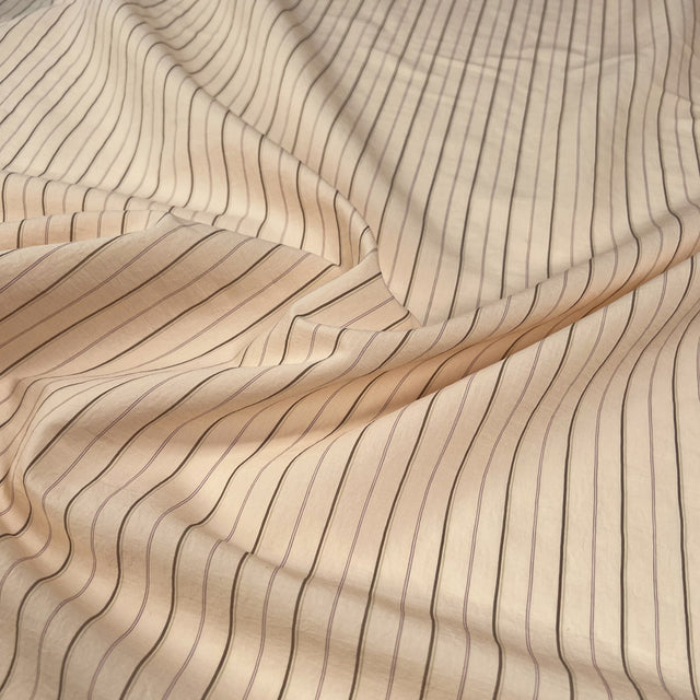Peach Tea Shirtitng Cotton Polyamide Pink Brown Stripe Woven Dress Fabric CU