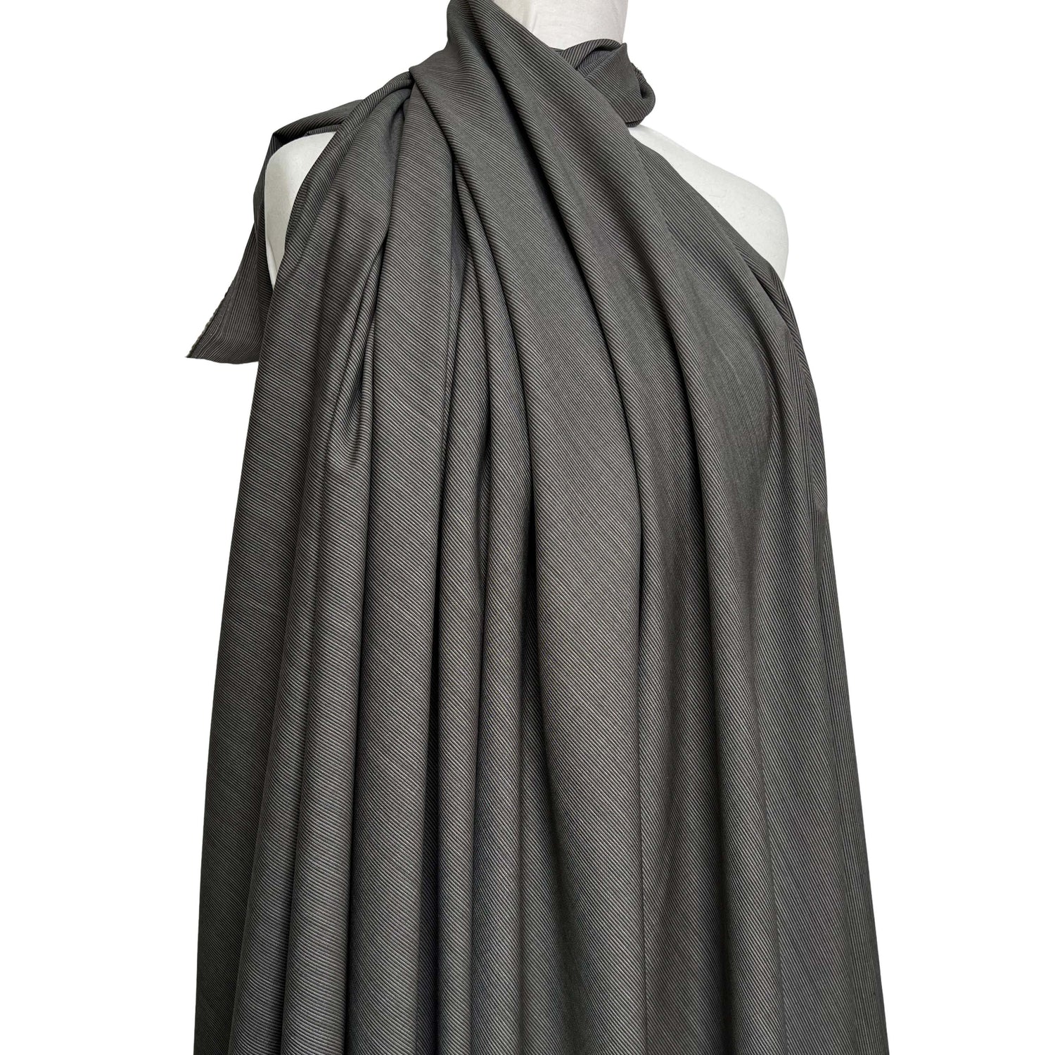 Grey Stripe British Wool Deadstock Suit Fabric Pick up a Pinstripe Mannequin