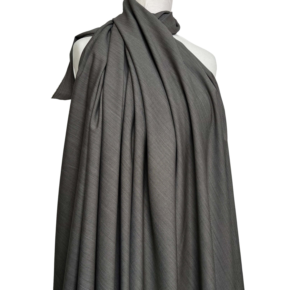Grey Stripe British Wool Deadstock Suit Fabric Pick up a Pinstripe Mannequin