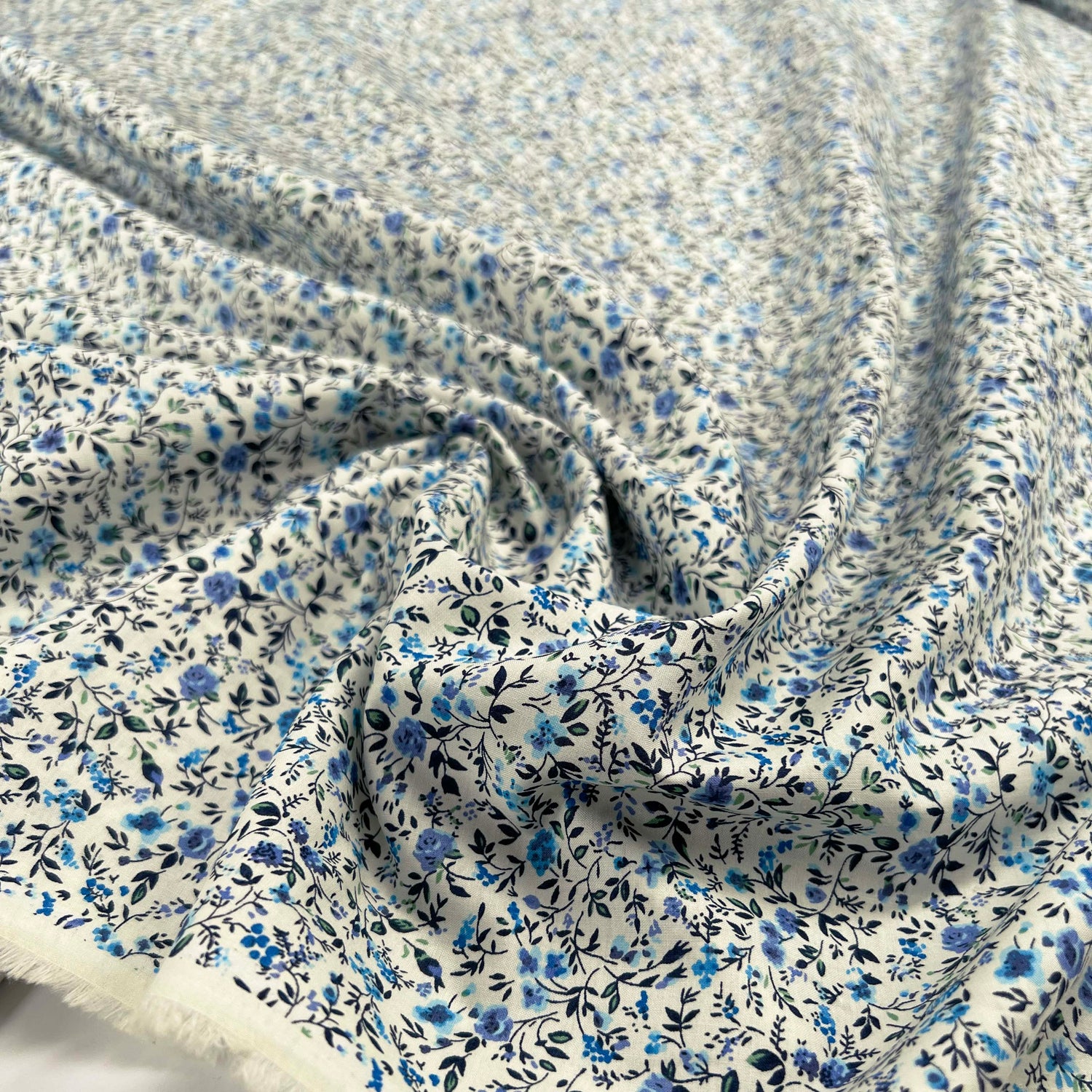 Tiny Blue Floral Print Dressmaking Fabric Pima Cotton Lawn Floret CU