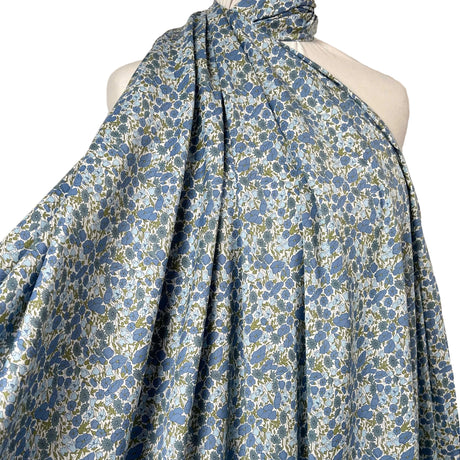 Printed Floral Dress Fabric Pima Cotton Lawn Flower Parade Blue Mannequin