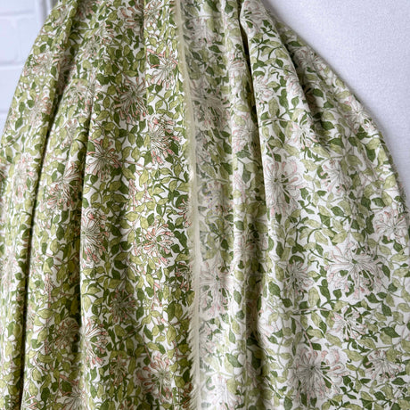 Green Pink Floral Print Dress Fabric Pima Cotton Lawn Honeysuckle Drape