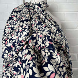 Navy White Floral Print Dress Fabric Pima Cotton Lawn Night Leaves CU