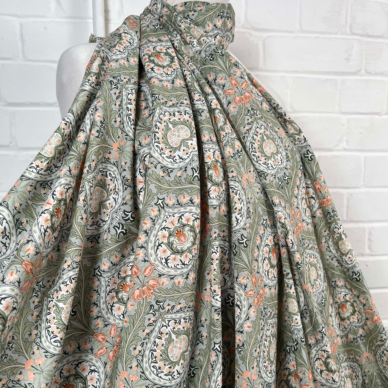 Green Floral Print Dress Fabric Pima Cotton Lawn Orchard Vine Mannequin