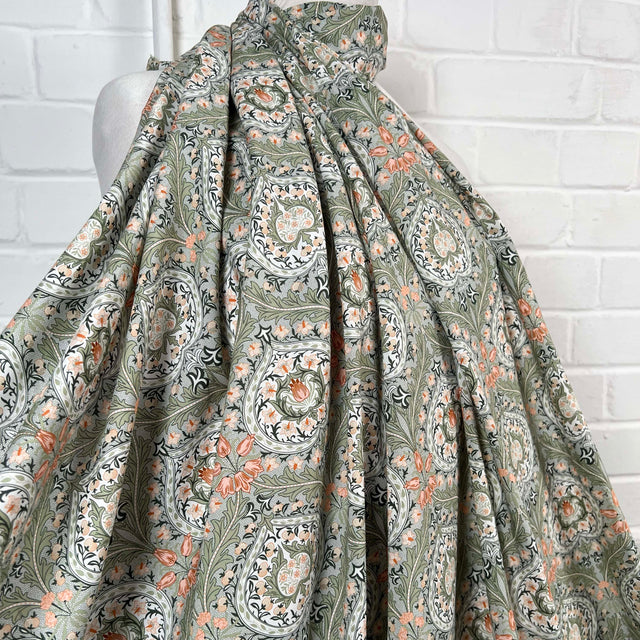 Green Floral Print Dress Fabric Pima Cotton Lawn Orchard Vine Mannequin