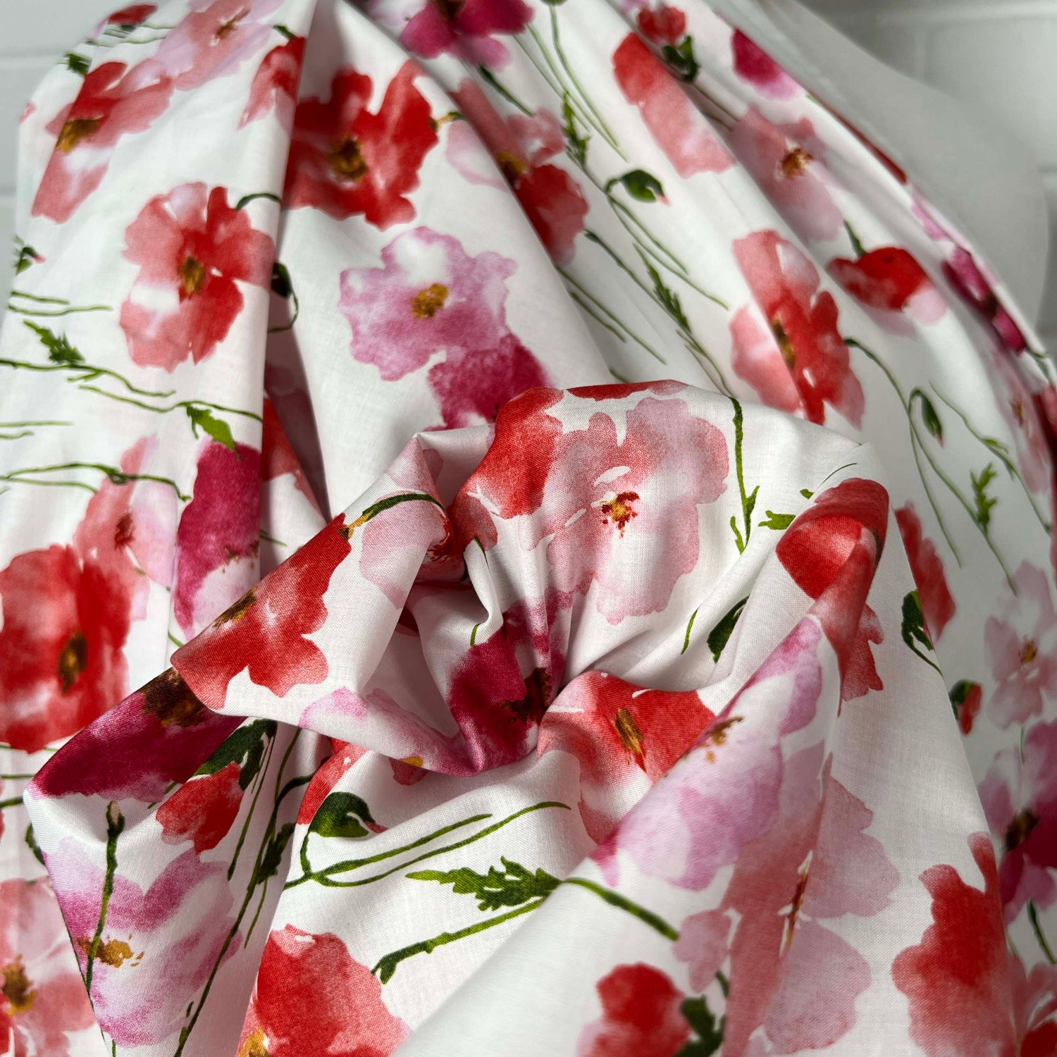 Printed Floral Dress Fabric Pima Cotton Lawn Soft Focus Rose CU