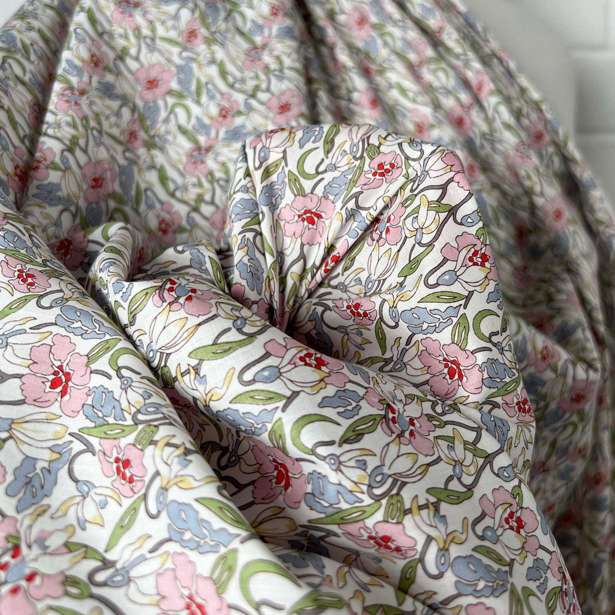 Pink Floral Dressmaking Fabric Pima Cotton Lawn Summer Sketch CU