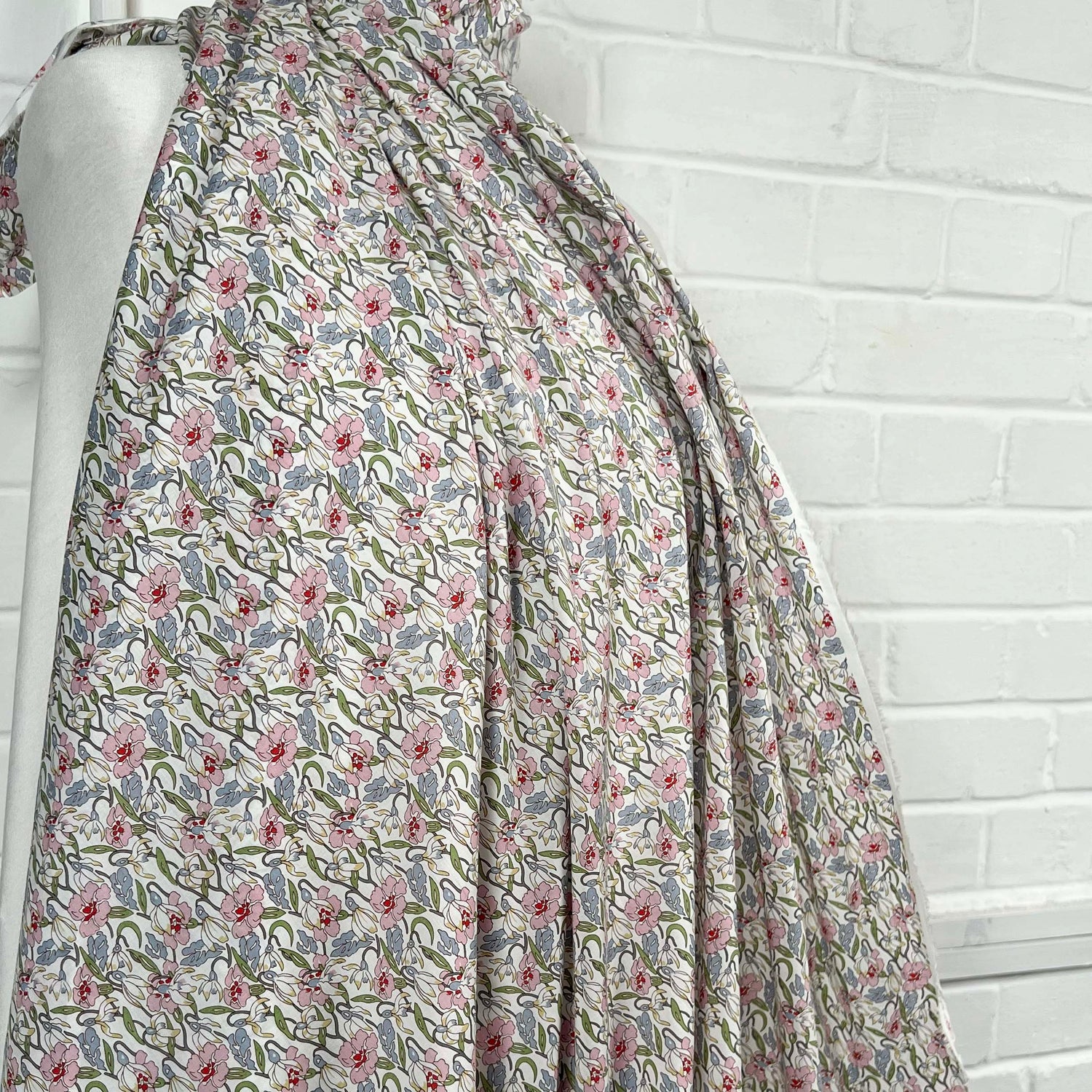 Pink Floral Dressmaking Fabric Pima Cotton Lawn Summer Sketch Mannequin