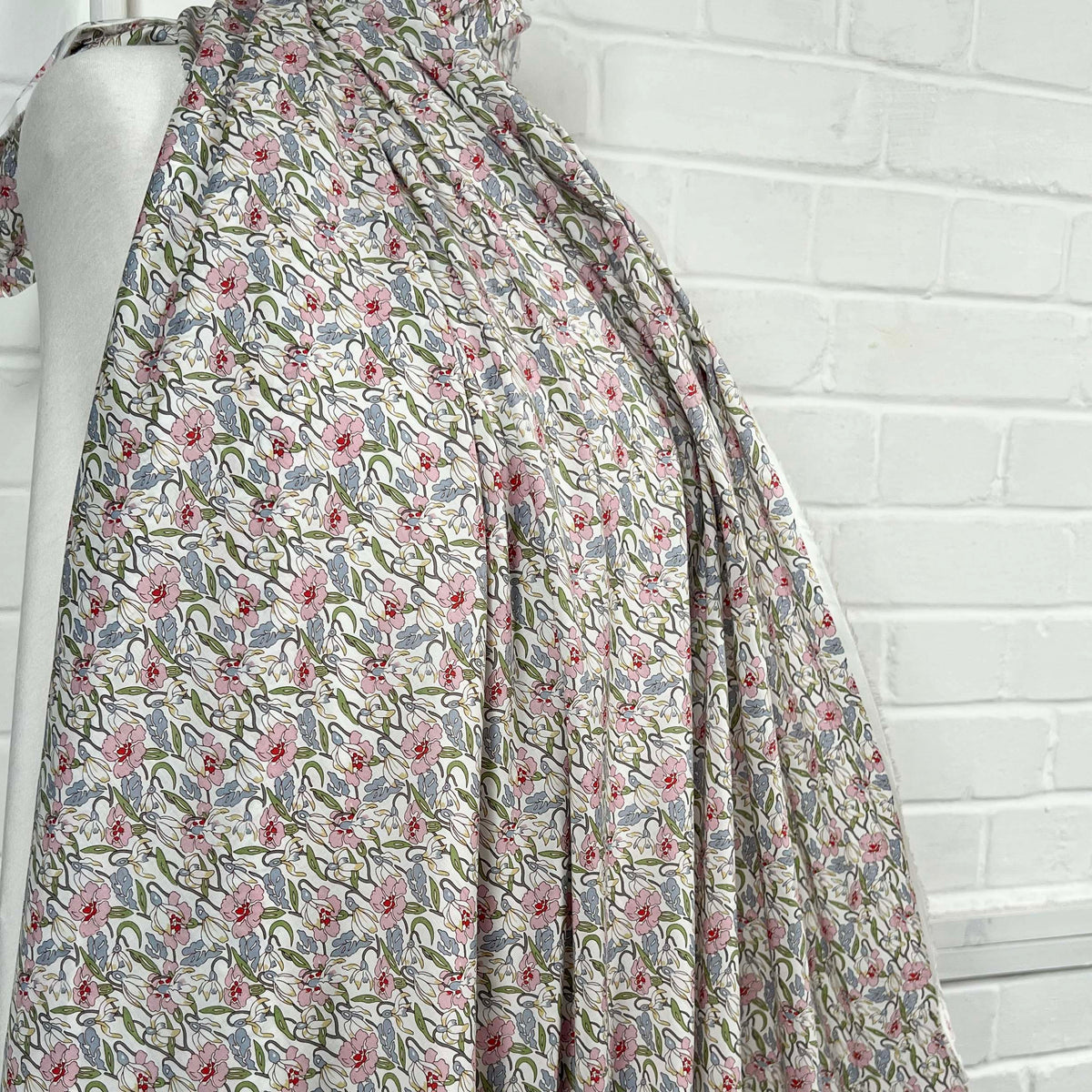 Pink Floral Dressmaking Fabric Pima Cotton Lawn Summer Sketch Mannequin