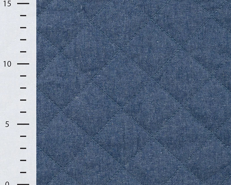 Denim Quilt - Blue Plain Quilted Cotton Dress Fabric fabric, with ruler for scale