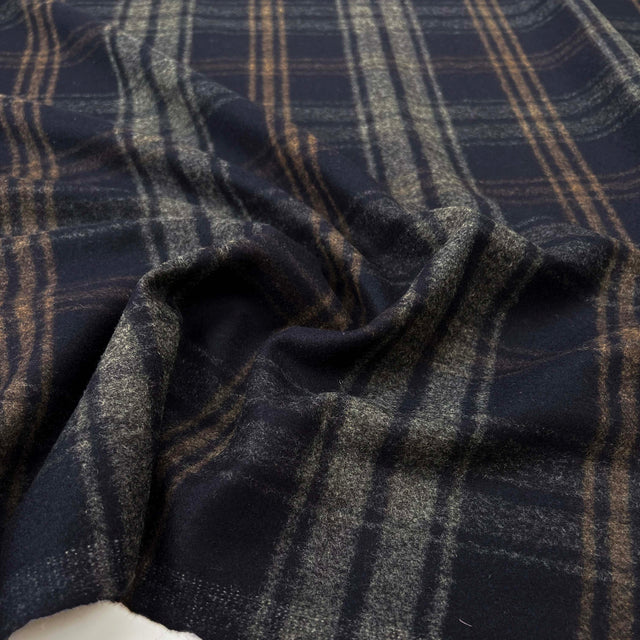 Play It Cool Wool Cashmere Ex Designer Italian Navy Check Deadstock Coating Fabric CU