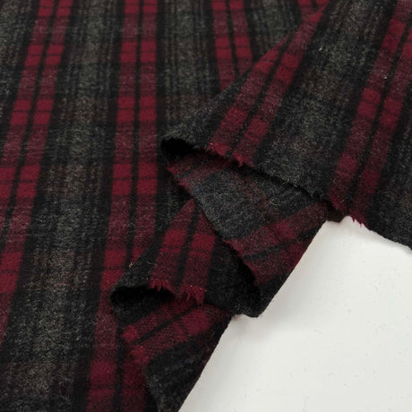 Play On Red Grey Ex-Designer Wool Cashmere Deadstock Check Coating Fabric Fold
