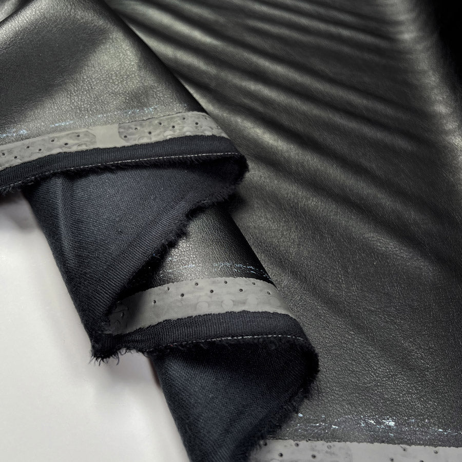 Pleather Midnight Black Polyurethane Viscose Faux Leather Fabric Fold