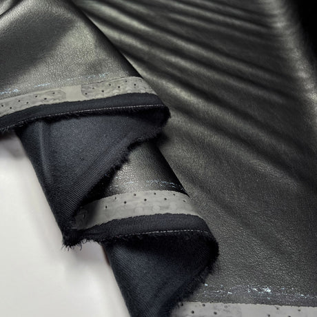 Pleather Midnight Black Polyurethane Viscose Faux Leather Fabric Fold