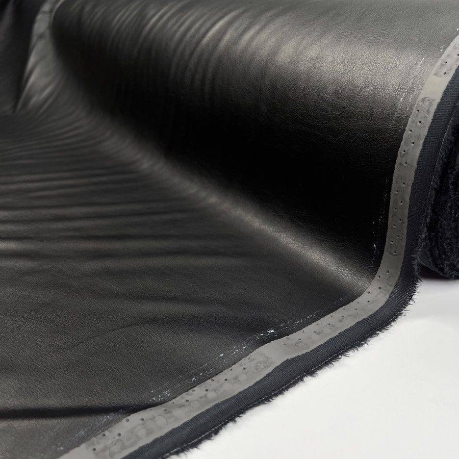 Pleather Midnight Black Polyurethane Viscose Faux Leather Fabric Roll
